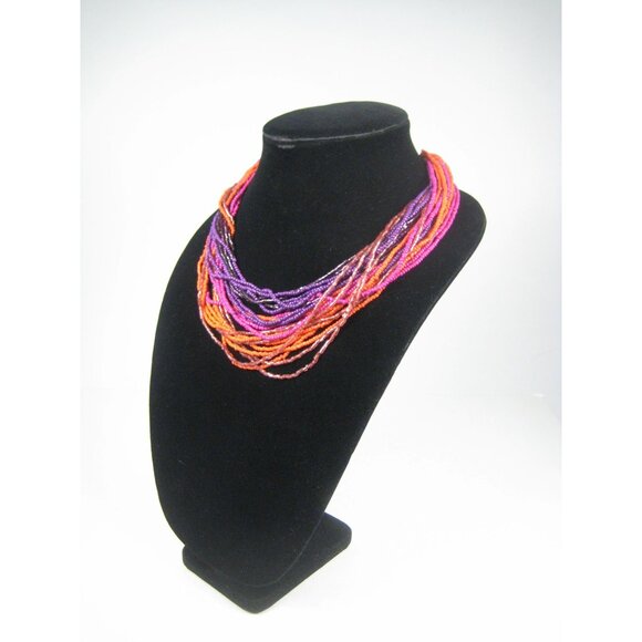 Colorful Multistrand Seed Beaded Necklace Adjustable Statement Festival 18 in - Picture 6 of 9